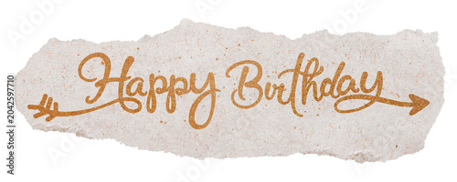Happy birthday png, gold glittery calligraphy on ripped paper, transparent background
