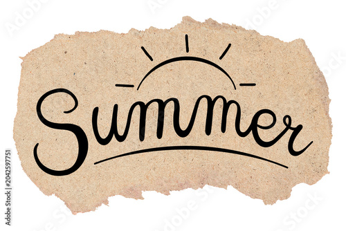PNG summer word, black calligraphy on torn paper, transparent background