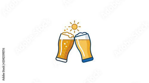 Foto Cheers! Two glasses of beer clinking under the sun, celebration, toast, drinks