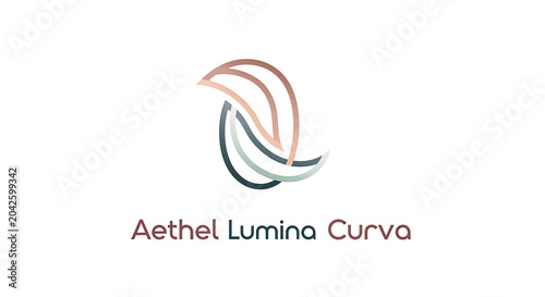 Stylized logo with abstract curved lines and text in multiple colors.