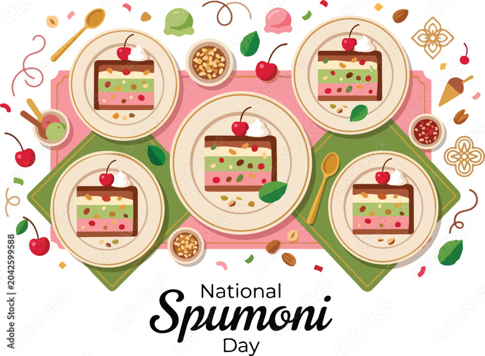 Fototapeta premium Spumoni dessert on plates with cherries.