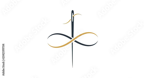 A stylized logo with a needle, ribbon, and infinity symbol design.