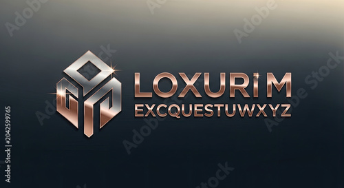 A logo with geometric shape and stylized text on dark background.