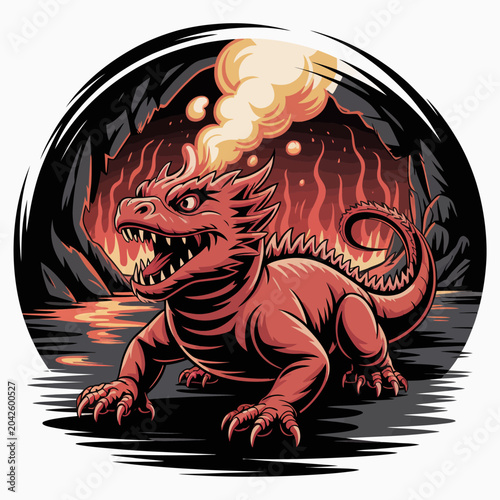 Obraz na plátne Fierce red dragon breathing fire.