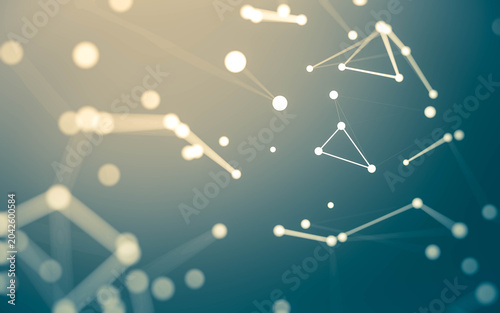 Abstract background. Molecules technology with polygonal shapes, connecting dots and lines. Connection structure. Big data visualization.