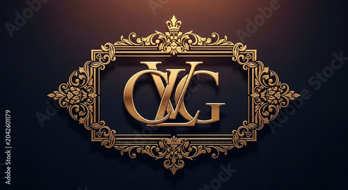 Elegant logo with ornate gold design and initials on a dark background.