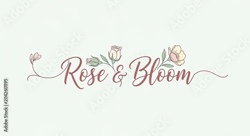 Elegant floral design with cursive text reading 'Rose & Bloom'.