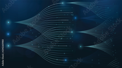 Abstract flowing data lines on dark background in modern digital style showing network connection technology concept. Vector illustration