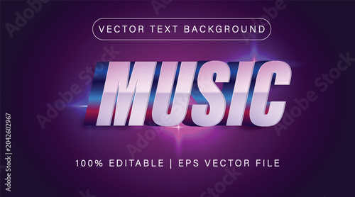 Billede på lærred Stylized glossy MUSIC text with vibrant highlights in a graphic style on a dark gradient background, conveying an entertainment theme