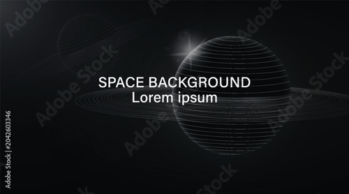 Tableau sur toile Dark scene showing stylized planets with rings in minimalistic style on a dark space backdrop, conveying cosmic and futuristic concepts