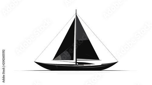 Obraz na płótnie A sleek, modern sailboat with black sails and a dark hull, presented in a clean, minimalist studio setting against a stark white background