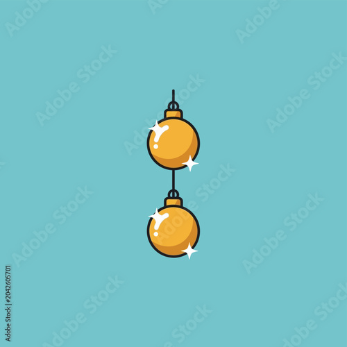 Two Golden Christmas Ornaments Hanging on Blue Background