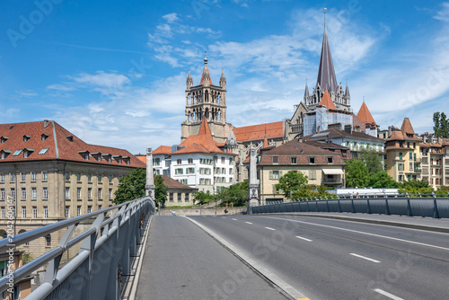 Bild auf Leinwand Building and street at city of Lausanne, Switzerland