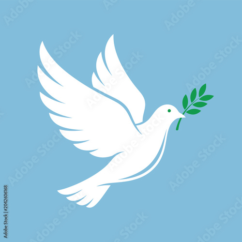 White Dove with Olive Branch - Symbol of Peace and Hope