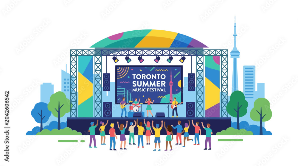 Naklejka premium Toronto Summer Music Festival Stage with Band and Crowd