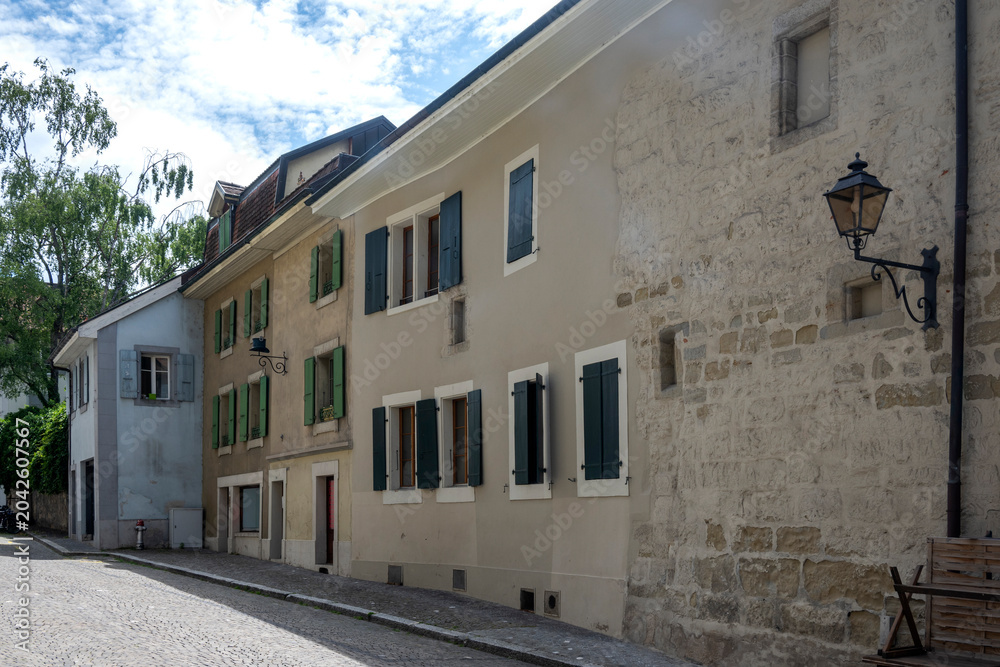 Fototapeta premium Building and street at city of Lausanne, Switzerland