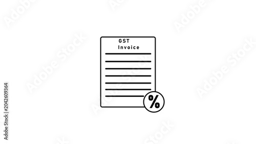 Minimalist Line Showing aGST Invoice Document with a Percentage Symbol Indicating Goods and Services Tax Calculations and Financial Transactions Keywords: gst invoice, goods and services