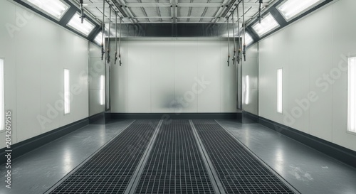 Car painting booth with ventilation system and bright led lighting interior