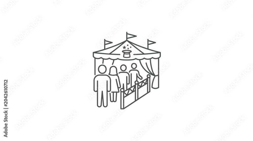 Fototapeta premium Line art illustration of people queuing at an event booth.