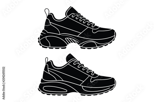 Cuadro en lienzo Pair of modern chunky sneaker silhouettes for athletic footwear design with foot