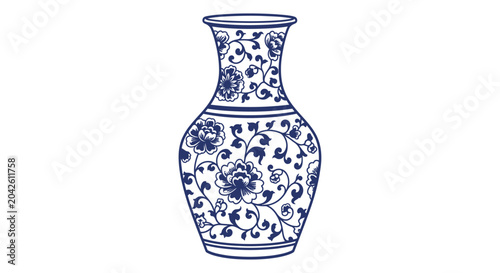 Tableau sur toile Blue and White Floral Pattern Porcelain Vase Illustration