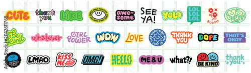 Tableau sur toile Colorful vector stickers with playful phrases in various fonts and styles
