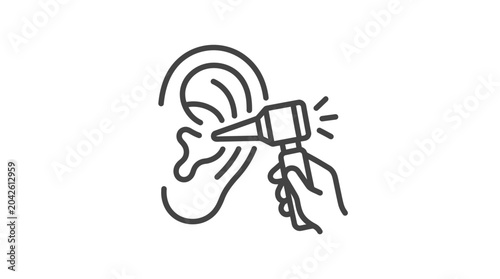 Foto Close up ear examination with otoscope medical icon.