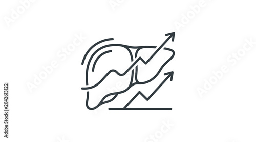 Photos Liver regeneration and growth progress line chart icon.