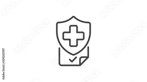 Medical insurance document icon with shield and cross.