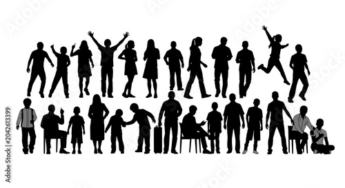 Silhouettes of people in various poses.