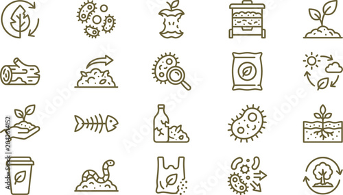 Quadro su tela Modern vector illustration set featuring various green icons related to organic