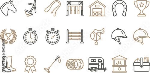 Quadro su tela Minimalist equestrian vector illustration set featuring various horse riding equ