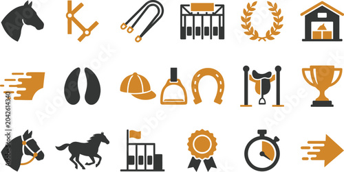 Tableau sur toile Detailed vector illustration set featuring various equestrian icons including ho