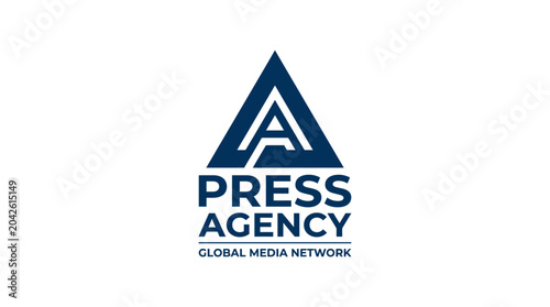 Foto Modern press agency logo with abstract triangle and bold text on white backgroun