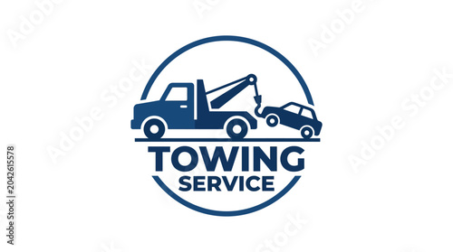 Towing service truck icon with car being lifted, isolated on white background