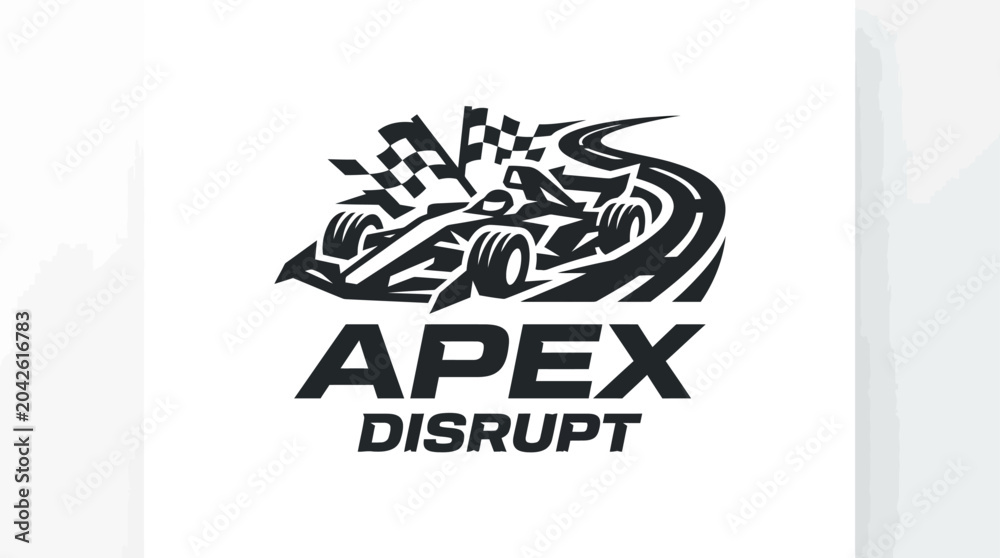 Naklejka premium Vector racing car logo with checkered flags and text 