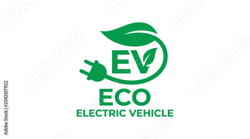 Electric vehicle eco concept logo with leaf and plug symbol