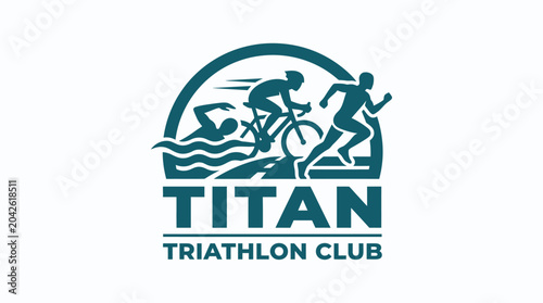 Vector illustration of a triathlon logo with swimmer, cyclist, and runner elements