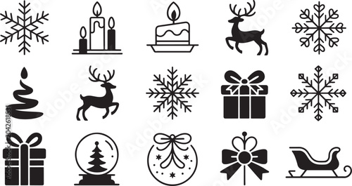Fotografija Christmas Icons Set of Festive Winter Symbols Including Snowflakes, Candles, Rei