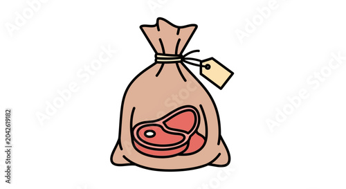 Foto Brown paper bag with raw steak.