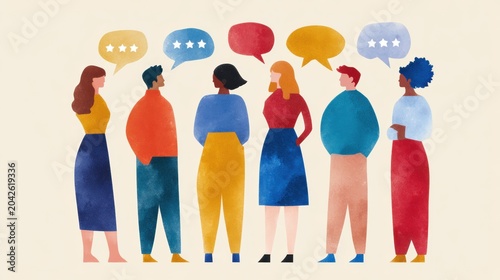 People discussing ideas in a colorful setting during a casual gathering