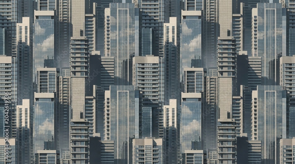 Fototapeta premium A stunning urban cityscape showcasing the modern glass architecture of high business skyscrapers and office towers dominance over the downtown skyline