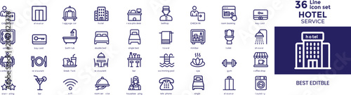 Obraz na plátně Hotel service editable solid icon set