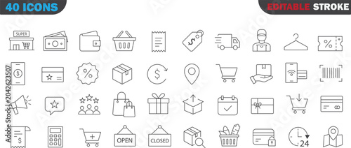Photos Shop icon sheet with editable stroke, transparent lcons, vector art, E-commerce