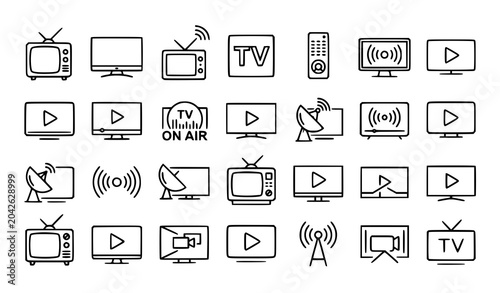 Modern Television Icon and Media Screen Logo Vector Set