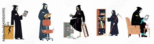 фотографія Set of illustrations depicting the Grim Reaper as a corporate employee named Mr