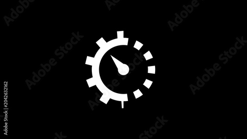 White gear clock icon with indicator on black background time