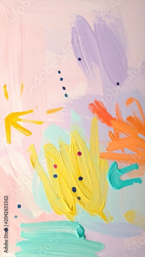 Dynamic abstract artwork featuring a harmonious blend of vibrant brushstrokes and playful color splashes, creating a modern and expressive visual experience