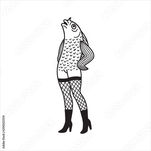 Cute Female Fish Wearing Stockings Cartoon Vector Illustration