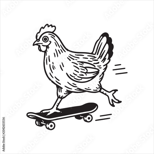 Chicken Riding Skateboard Cartoon Vector Illustration